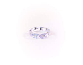 Real Flower Resin ring, Forget me nots, handmade ring filled with forget me nots, resin rings,unique gift, cool ring, gift for her,MukWuk