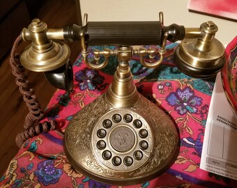 Vintage Working Bronze Retro-Style Rotary Dial Desk Telephone
