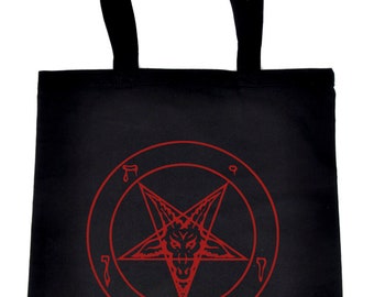 Red Classic Inverted Pentagram Baphomet Goat Head Tote Bag Handbag Shopper - DYS-TB-008-RED