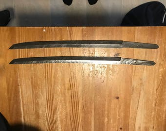 Two Katana sword Damascus pattern blanks