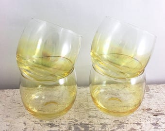 Set of Four Vintage Yellow Roly Poly Glasses