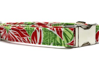Poinsettia Dog Collar | Your choice of metal buckle or plastic buckle | Holiday Dog Collar | Winter Dog Collar | Colorful Dog Collar