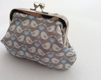 Scandi bird print double metal frame coin purse