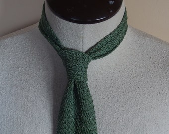 1970s Vintage Sage Green Knit Necktie Square Bottom