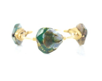 Green Agate Stone Wire Wrapped Bangle, Wire Wrapped Bracelet, Wire Bangle