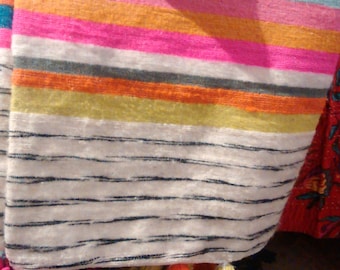 hand loomed 100%wool pom pom blanket, throw, rug