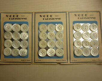 36 old Pearl buttons on 3 cards of 12 buttons 4 hole 20 mm Parisian fashion