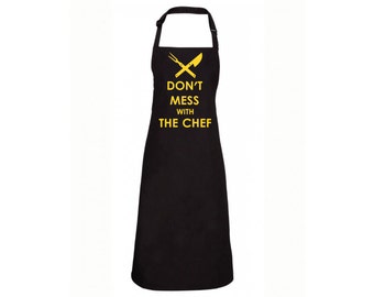 Cooking Apron with print barbecue apron Don't mess with the chef fathers day mens apron black with yellow print