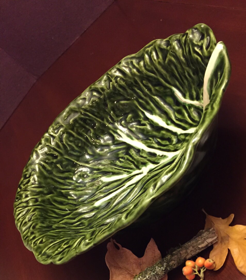 Cabbage Pottery Bowl, Large California Pottery Cabbage Dish, Cottage