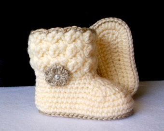 Crochet Baby Booties Cream and Gold Baby Booties Crochet Baby Boots Baby Girl Boots Baby Girl Booties Baby Boots