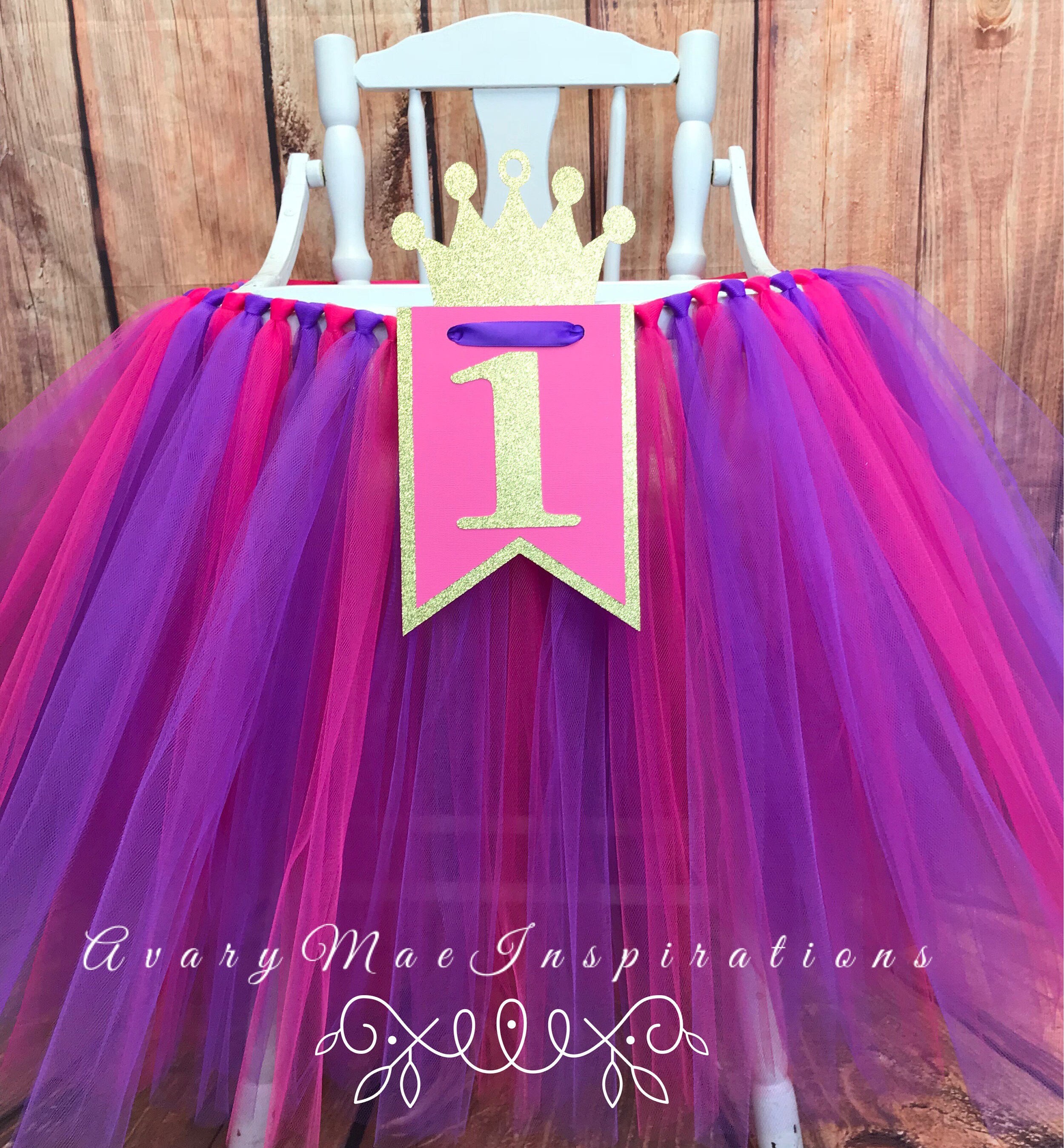 Princess First Birthday Pink And Purple High Chair Tutu Zoom