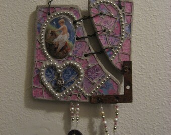 Pique Assiette Metal & Mosaics Wall Hanging Broken Plate Mosaic Art