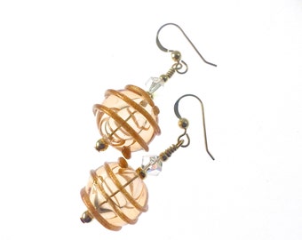 Handmade Lampwork Earrings, Glass Bead Earrings, Bronze Earrings, Dangle Drop Earrings, Lampwork Jewelry, Glass Bead Jewelry