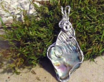 Wire-wrapped Free Form Paua Shell Pendant