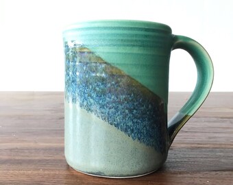Ceramic Handmade Mug -- Grey / Olive glaze combo- Stoneware clay mug - ceramic handmade large mug