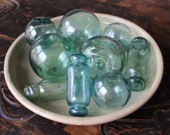 Set of 9 Vintage Hand-blown Japanese Glass Fishing Floats - FREE SHIPPING