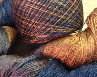 Silk yarn, lace weight yarn, hand dyed yarn, weaving yarn, dyed yarn, hand dyed silk yarn, lace yarn, atisan yarn, lace silk yarn
