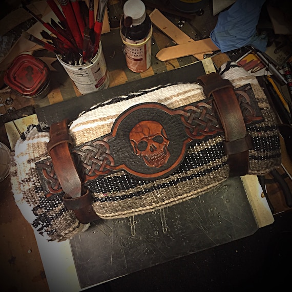 Motorcycle Bed Roll Carrier Skull with blanket