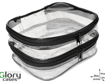 Clear cosmetic bag, make-up bag, cosmetics makeup artist,for cosmetics, pvc, size 20*15*10cm, black