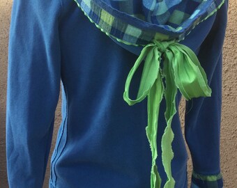 Repurposed hoodie/royal blue/big bow/one of a kind/ girls clothing