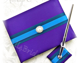 Wedding Guest Book Purple, Teal and Turquoise, Paper Goods