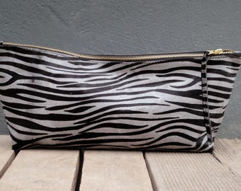 Womens leather clutch made by calf hair leather