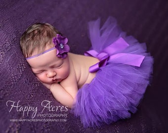 PURPLE TUTU....newborn tutu, baby tutu with matching headband, newborn photography ....birthday tutu