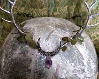 Horned Crown - Antler Tiara - Moon Circlet - Goddess Crown - Moon Tiara - Woodland Crown - Goddess Circlet - Handfasting Circlet