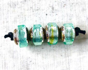 Lampwork glass bead set, Sparkling rocks nugget beads, pacific transparent, 10x12mm, Handmade lampwork glass beads, by GlassBeadArt, SRA F12