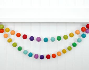 Rainbow Garland, Rainbow Birthday Decorations, Birthday Banner, Party Garland, Pom Pom Garland, Felt Ball Garland, Birthday Bunting, Felt