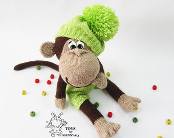 Naughty monkey. Softie Unusual monkey. Knitting pattern. Knitted round. Monkey pattern. Monkey making. Doll making. PDF Monkey charm toy