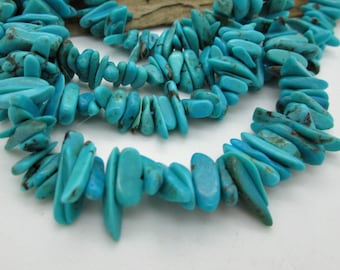 Kingman Turquoise Stick Nugget Beads, Arizona Turquoise, Genuine Turquoise, 5-10mm (8" loose)