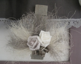 large clothespin limed grey with decorative flowers
