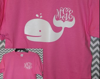 Preppy Whale Vinyl Monogram Shirt for Adult, Youth, or kids