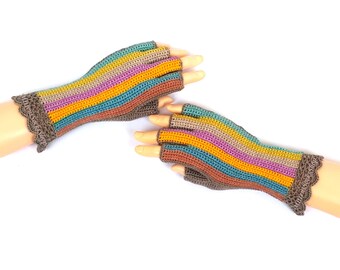 Pink Blue Yellow Beige Half Finger Gloves Rainbow Fingerless Gloves Hand Warmers Wrist Warmers Arm Warmers Texting Gloves Driving Gloves
