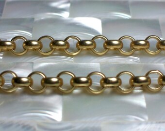 1 Foot Matte Gold 7mm Rolo Smooth Finish Chain Open Link Gold plated Nickel Free Brass Hypo Allergenic Jewelry Jewellery Craft Supplies