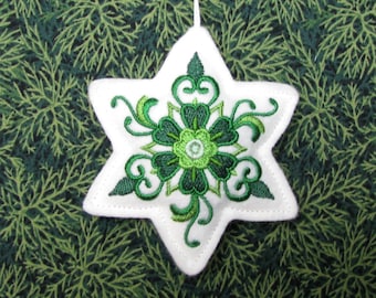 CHRISTMAS ORNAMENT, embroidered ornament, decoration, tree ornament,star