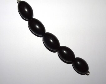 Black Satin Tagua Nut Ovals, Four 22mm Olive Beads, Organic Beads, Natural Beads, Vegetable Ivory Beads, EcoBeads