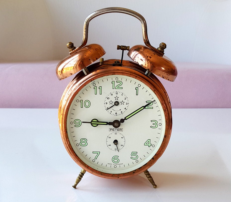 Vintage Copper Alarm Clock German twin bell clock Working desk