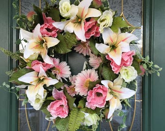 Front Door Wreaths - Spring Wreaths - Spring Wreaths for Front Door - Summer Wreaths - Pink Wreaths - Spring Door Wreaths - Lily Wreaths