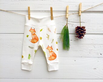 Organic Baby Leggings, Fox Baby Pants, Unisex Baby Pants, Fox Baby Leggings, Unisex Baby Clothes, Baby Girl Pants, Baby Boy Pants