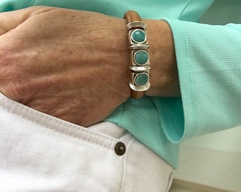 Turquoise Bead Bracelet - Womens Leather Cuff - Leather Bracelet Woman - Gift Women - Natural Bracelet - Funky Jewelry - Spring Gift