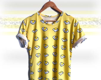 Egg Luxe Men's T-shirt Yellow Fried Egg Shirt Harajuku Eggs Fashion Trend Fairy Kei Harajuku Clothing Pastel Goth Clothing Party Kei Egg Tee