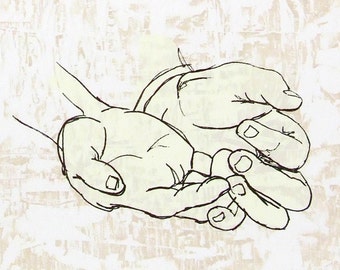 Giving/Pleading Hands Woodcut and Screenprint