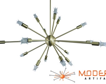 Sputnik Atomic Lamp Mid Century Light Chandelier Brushed Brass 50's Modern Eames Retro