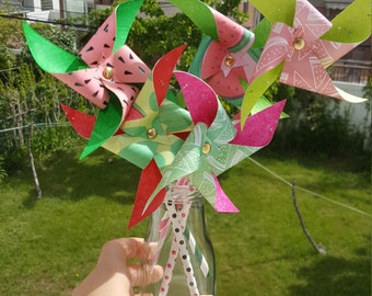 Paper Pinwheels - Watermelon Theme (Set of 5)