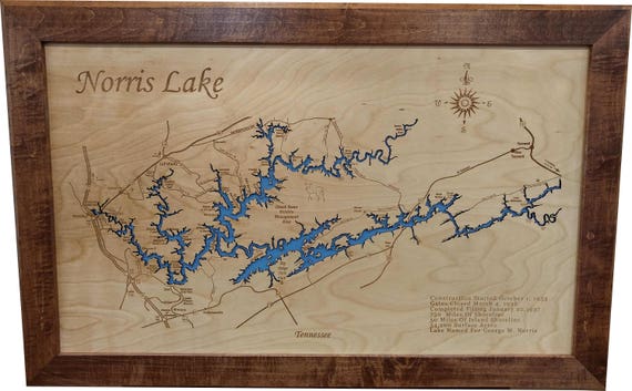 Wood Laser Cut Map Of Norris Lake Tn Topographical Engraved