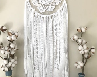 Large White Dream Catcher, White Dream Catcher, Dream Catcher Wall Hanging, Boho Bedroom Decor, Boho Wedding Decor