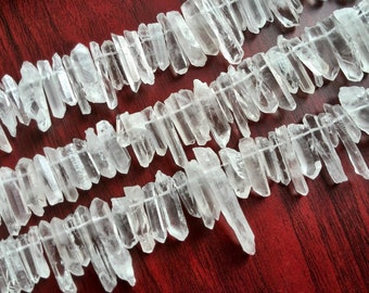 Natural crystal points,raw rock crystal points,rough top drilled crystal points, clear quartz beads, spike beads mineral beads strand NO.S