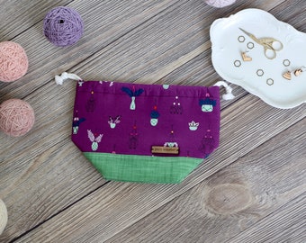 Knitting Project Bag | Purple Planters and Owl Outlines Motif Sock Sack Yarnmonster Knitting Project Bag